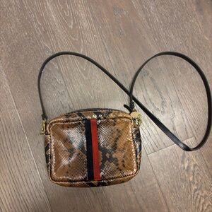 Clare V Tan and Black Snake Print Crossbody Bag